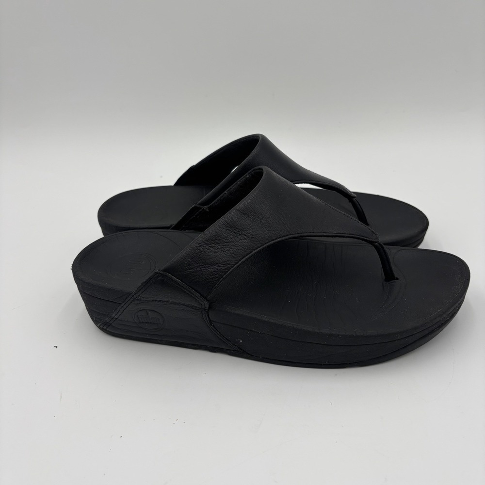 Fitflop Women's Slide Sandals Lulu Black Leather Toepost Women 7 Comfort